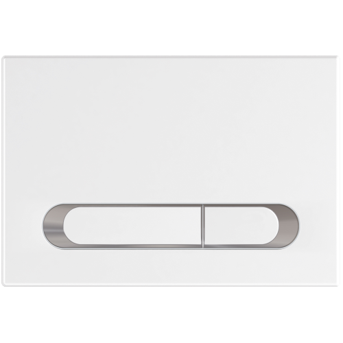 Biała płytka przycisków do WC M09 V1. Obwódki przycisków chromowane